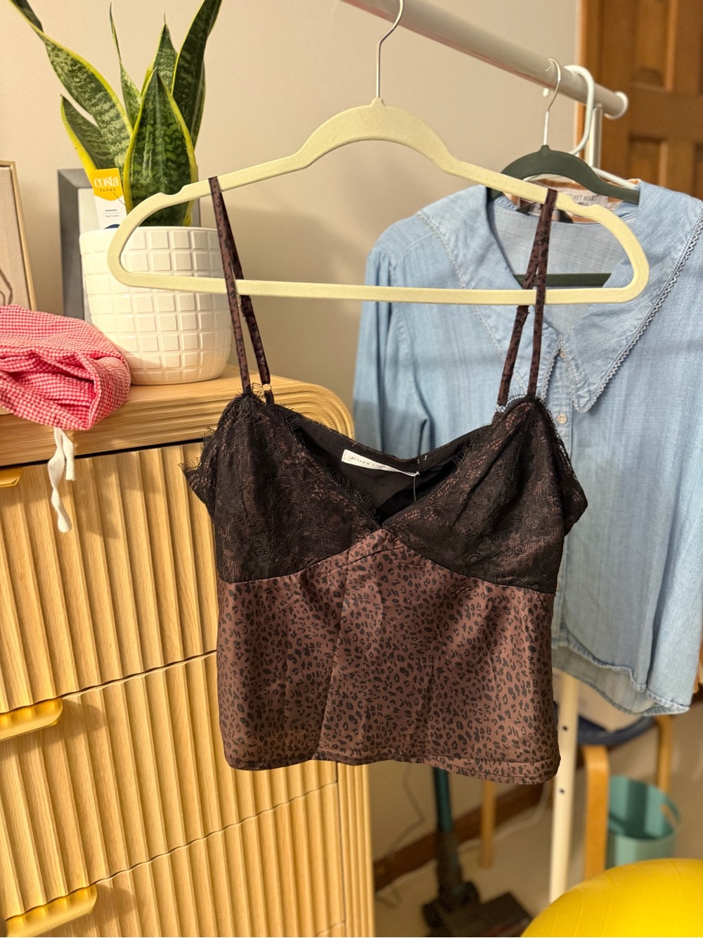 Altar'd State Black and Brown Leopard Satin Lace Cami